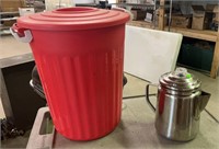 Pitcher and red sterilite trash can/container