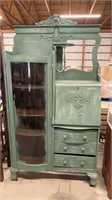 Light Green Painted Glass Front Cabinet and Drop