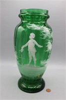 Antique Green Cameo Mary Gregory Vase