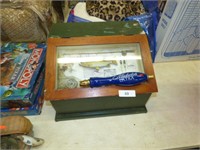 WOOD FISHING DECORATED STORAGE BOX & BEER TAPPER