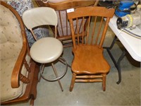 WOOD CHAIR & OLD SITTING STOOL