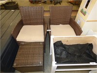 2 NEW WICKER OUTDOOR CHAIRS & TABLE