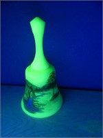 Fenton Uranium Glass Painted Bell Signed Brown