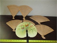 6pc - Wood & Paper Folding Asian Fans