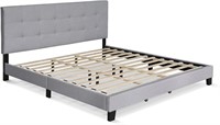 KING Button Tufted Upholstered Platform Bed Frame