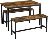 VASAGLE Dining Table with 2 Benches, 3 Pieces Set
