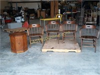 Set of 4 Wooden Arm Chairs, Storage End Table