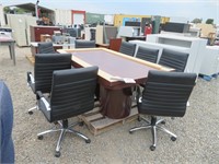 Assorted Conference Table & Black Chairs