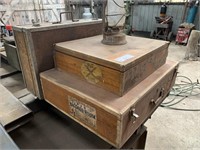 2 Period P&O Timber Cabin Trunks & Kerosene Lamp