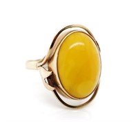 Butterscotch amber set rose gold ring C.1960s