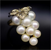 Pearl set silver gilt "bunch of grapes" ring
