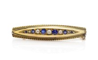 Victorian sapphire & pearl set yellow gold
