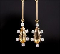 Imperial topaz, diamond and 18ct yellow gold drop