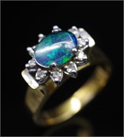Opal triplet, diamond set 18ct yellow gold ring