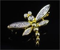 Diamond set 14ct yellow gold dragonfly brooch