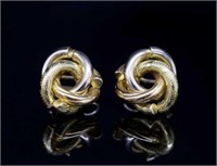 Good tri colour 18ct gold love knot earrings