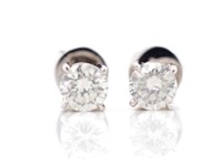 Solitaire diamond stud earrings, set in 18ct white