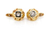 18ct Yellow gold earrings set with paste gemstones