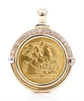 1925 gold sovereign, diamond set yellow gold