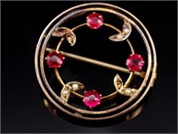 Antique 9ct rose gold and paste circle brooch
