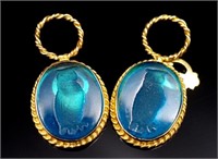 Owl intaglio & 14ct yellow gold earring pendants