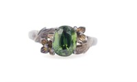 Mid century green sapphire and silver ring
