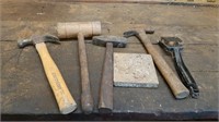 Numerous Hammers Including an Wooden Hammer