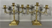 Two Vintage English Solid Brass Candelabras