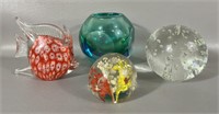 Four Vintage Art Glass Paper Weights
