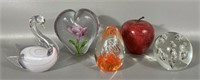 Five Vintage Art Glass Paper Weights