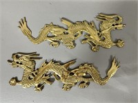 Pair Of Vintage Solid Brass Dragon Wall Art