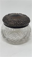 Antique Sterling & Cut Crystal Powder Jar Boudoir