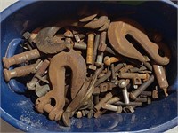 Bucket w/ Primitive Chain, Hooks, Screws, & More