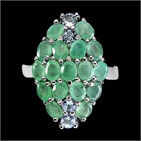 Unheated Green Emerald Tanzanite 925 Ring