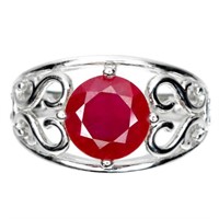 Red Ruby 14K White GoldPlate 925 Ring