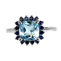 Cushion Sky Blue Topaz Sapphire DMD-Cut 925 Ring