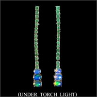 Unheated Fire Opal Emerald 925 Earrings