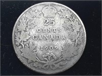 1909 Canada 25 silver cents