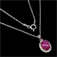 Red Ruby Cz 14K White GoldPlate 925 Necklace