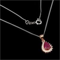 Red Ruby Cz 14K Rose GoldPlate 925 Necklace