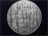 1910 Canada 25 silver cents coin