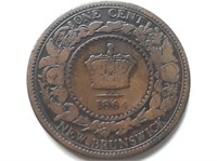 1864 New Brunswick ONE CENT coin