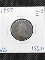 1807 Draped Bust Half Cent Coin marked VG