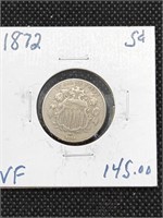 1872 Shield Nickel Coin marked VF