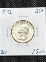 1932 Washington Silver Quarter coin marked