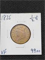 1835 Classic Head Half Cent Coin marked VF