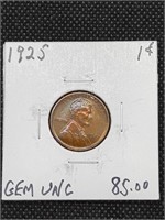 1925 Lincoln Wheat Cent Penny Coin marked Gem