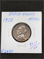 1958 "Black Beauty" Jefferson Nickel coin marked