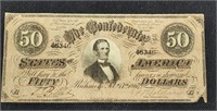1864 $50 Confederate States of America paper