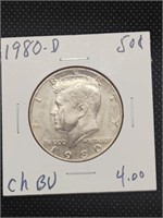 1980-D Kennedy Half Dollar coin marked Brilliant